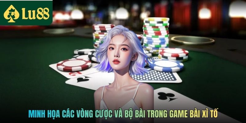 Minh họa các vòng cược và bộ bài trong game bài Xì tố